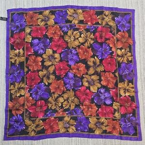 Vintage Specialty House 100% Silk Purple Hibiscus Floral Square Scarf Korea